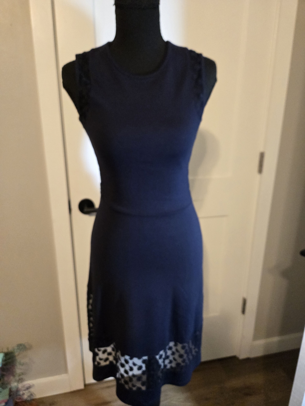 NWT French Connection Navy Knit Floral Lace Panel Fit & Flare Dress 0